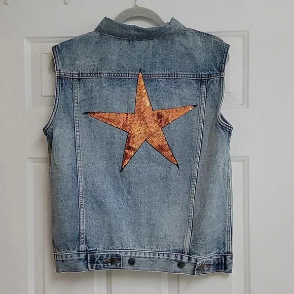 TAIGWAH Denim Glitter Patch Rainbow Vest - Picture 6 of 6